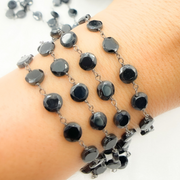 Black Spinel Small Coin Shape Oxidized Wire Chain.